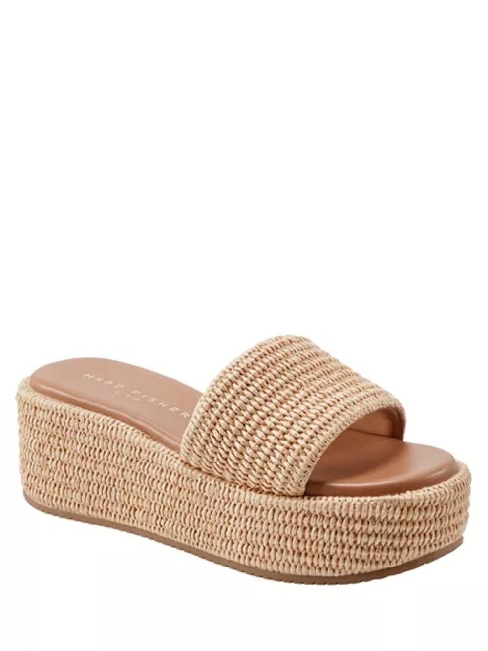Marc Fisher Natural Raffia Platform Slide in Beige